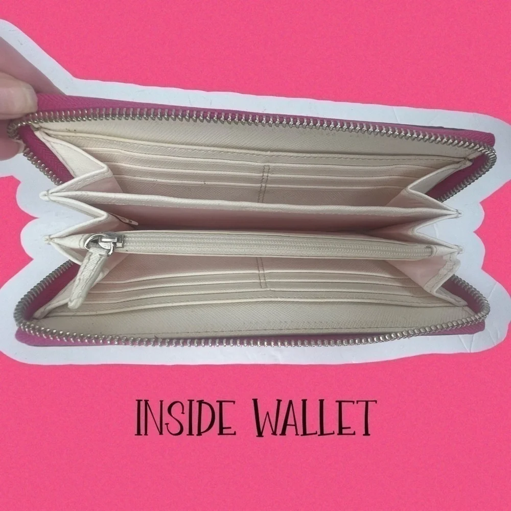 COACH FLORAL PRINT ACCORDION ZIP WALLET F50672 White and Pink Vintage Y2K - Picture 4 of 9